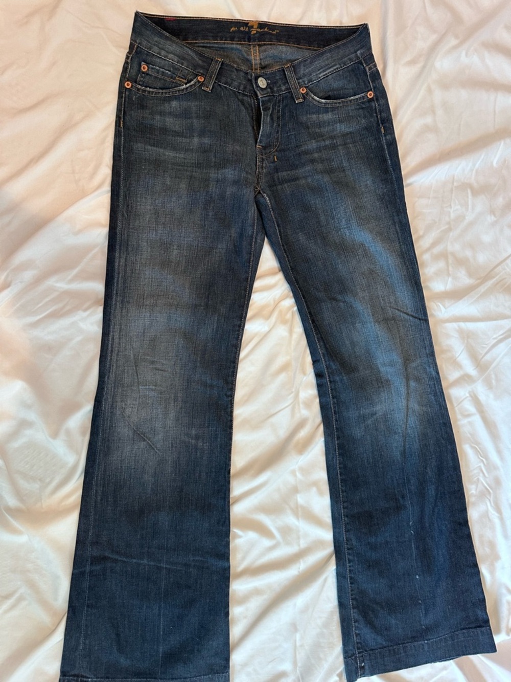 Vintage 7 For All Mankind Indigo Bootcut Jeans with Contrast Pocket Stitching - Picture 2 of 7